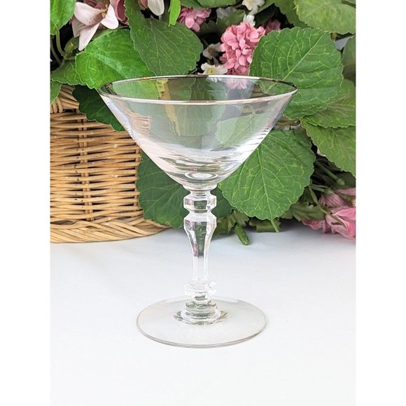 Vintage 1950s Clear Crystal Champagne Glass Platinum Trim MCM Bar Sherbet Glass - Picture 2 of 7
